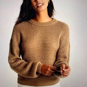 Abercrombie & Fitch Waffle Balloon Sleeve Crew Neck Sweater Camel Brown - Size S